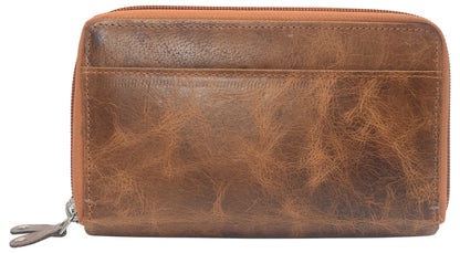 Cavelio Women RFID Blocking Wallet Leather Zip Around Phone Clutch Large Travel Purse (Tan)