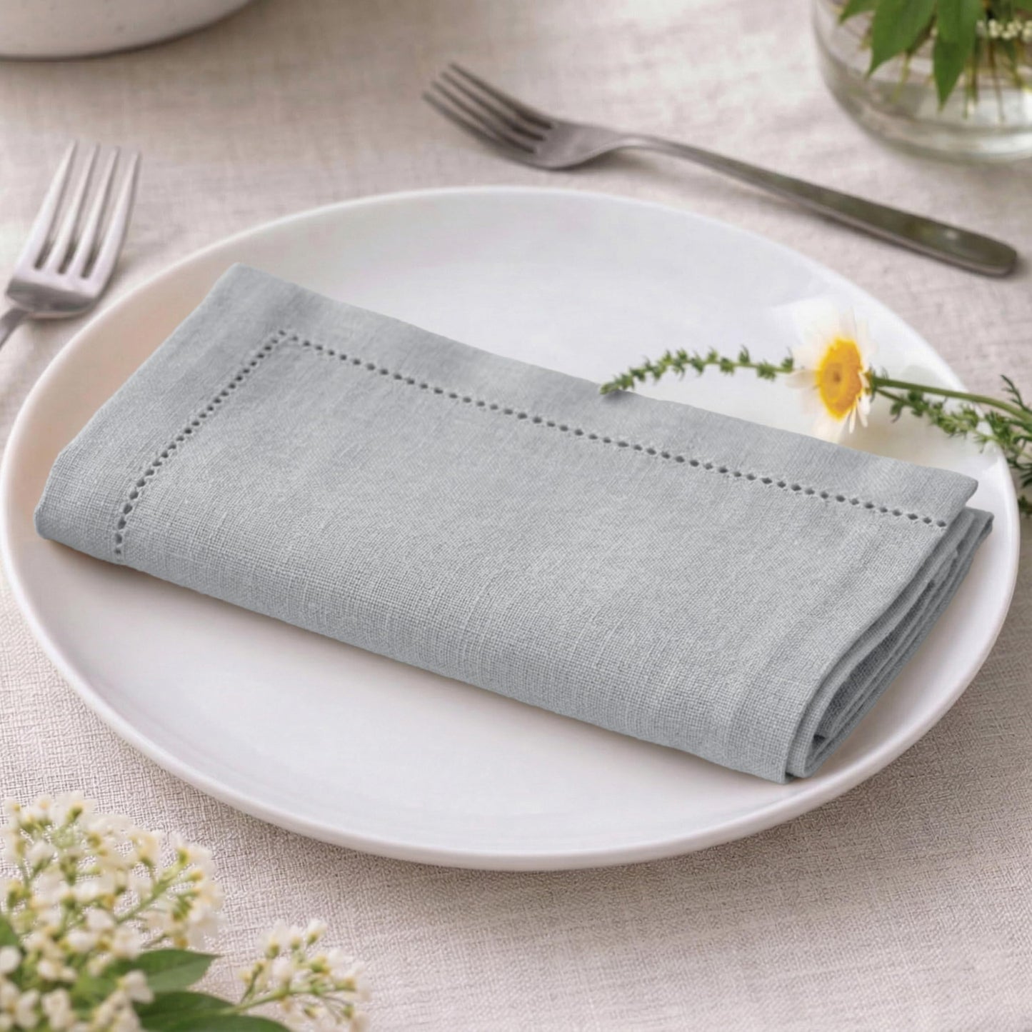 Palisa Grey Cotton Napkins Set of 4 | Premium Hemstitch Detailing Cloth Dinner Napkins 18x18 Inch | Soft Washable & Reusable Table Napkins for Everyday Use Weddings Parties Restaurants & Hotels