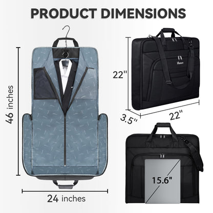 Garment Bags for Travel, Carry On Garment Bag for Business Trips with Shoulder Strap, Mancro Waterproof Foldable Luggage Hanging Suit Bags Gift for Men Women, 2 in 1 Suitcase for Coats, Suits (Black)