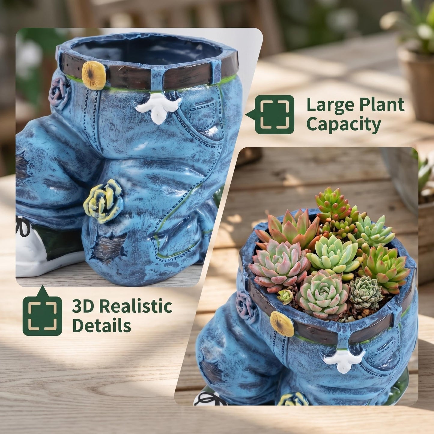 Doudouhua Creative Outdoor Planter,Flower Pot, Resin Cute Planters, Jeans Shape Garden Figurines Planter for Home Lawn Yard Outside Decor.Creative Outdoor Planter Flower Pot (Kneel Down on one Knee)