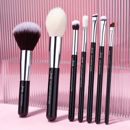 Jessup Brand 25pcs Professional Makeup Brush Set Beauty Cosmetic Foundation Powder Blusher Eyeshadow Blending Highlight Concealer Natural-Synthetic Hair Brushes Set (Pearl White/Silver)