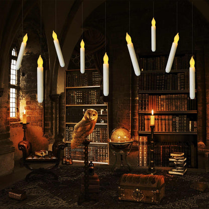 Yakpo 24 Pack Halloween Hanging Floating LED Taper Candles Battery Operated, Flameless Flickering Electric Fake Tapered Candles Bulk for Window Chandelier Christmas Table Home Party Decorations