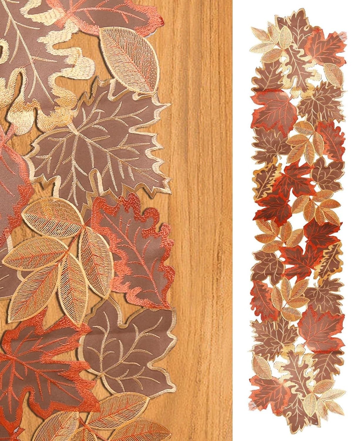 Fall Table Runner Embroidered Leaves Fall Table Cover Autumn Harvest Table Runner for Home Decorations Dining Table Decoration Halloween Thanksgiving Christmas 13”W x 70” L