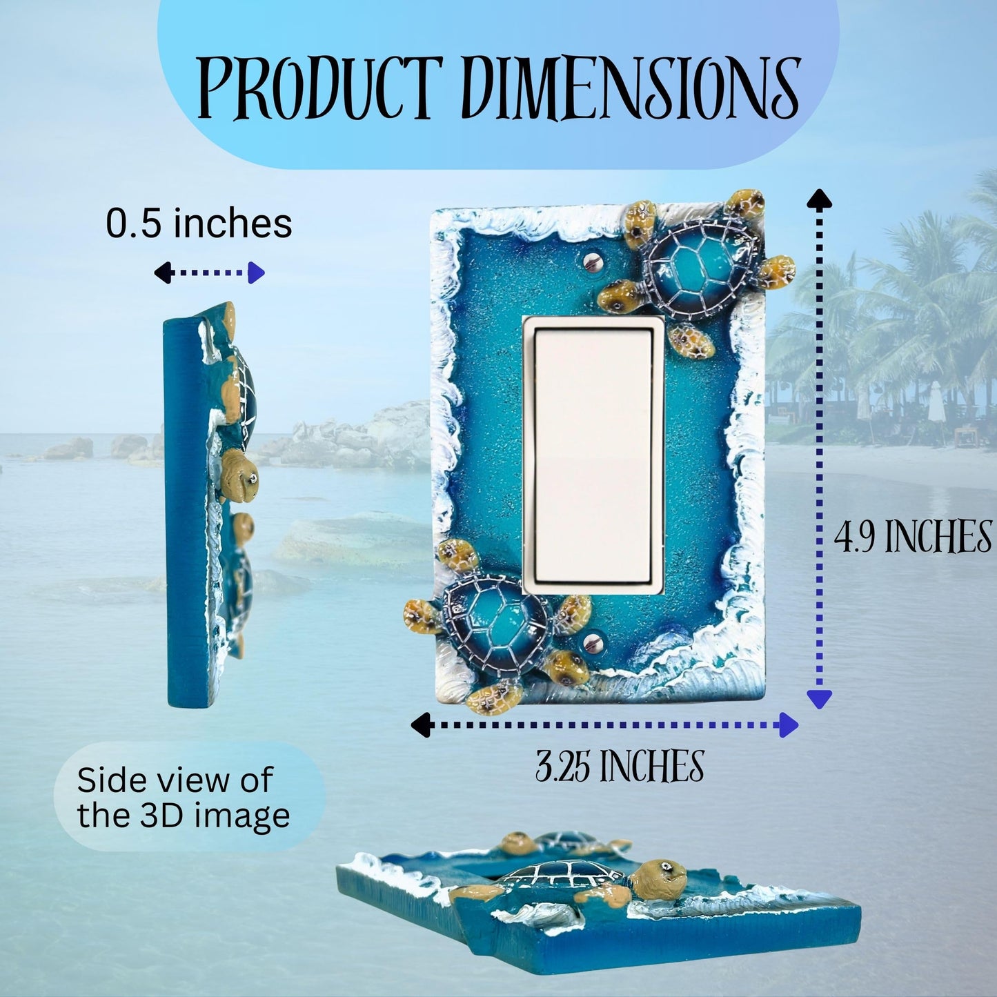 BestGiftEver Nautical Single Rocker Switch (1 Gang) Decorative Light Switch Plate Cover with Sea Turtle and Ocean Waves Design, Coastal Home Décor for Unique Lighting Accents