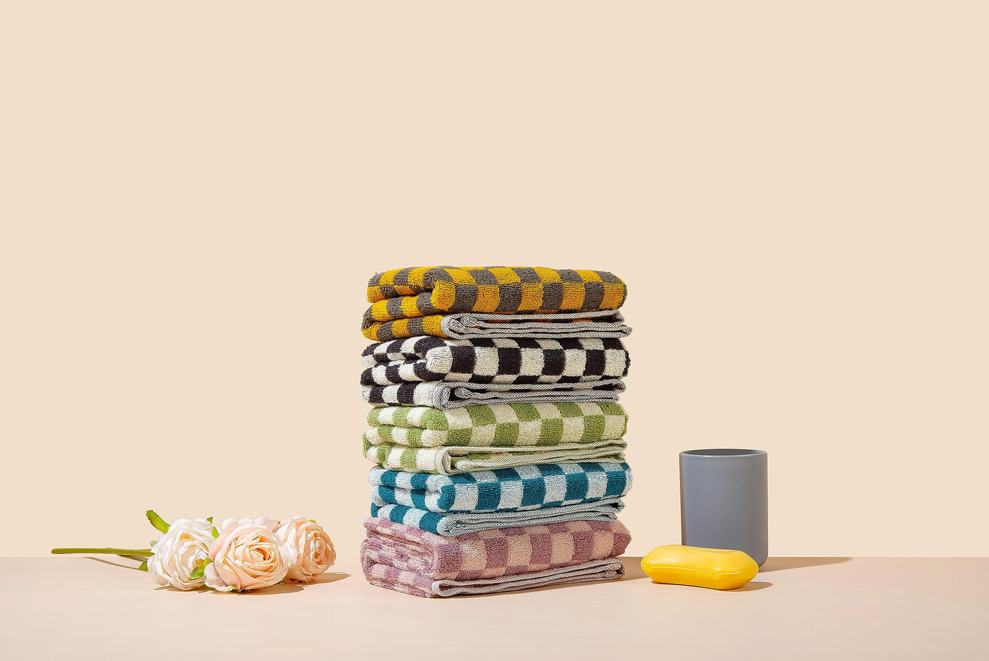 Madi-Cadi Hand Towels 5 Pack - Cotton Face Towels Soft, Absorbent, and Decorative Checkered Design for Bathroom, Kitchen, Gym, and Spa - 13 x 29 Inches for Any Occasion
