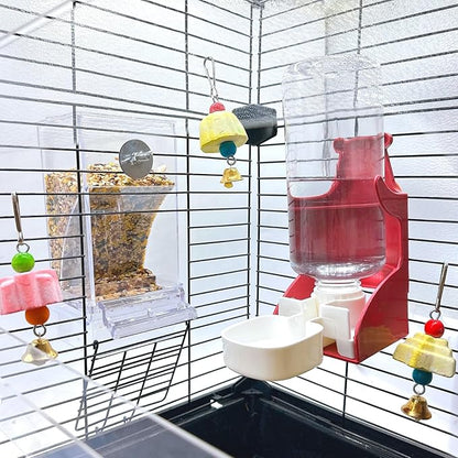 Parrot Automatic Feeder Bird Water Dispenser for Cage No Mess Bird Feeder Food Container Feeding Station Foraging with 3 Beak Grinding Stone for Cockatiel Cockatoo Canary Lovebirds
