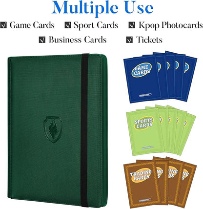 Premium 9 Pocket Card Binder for 360 Cards, Fabmaker PU Cover Trading Card Binder, Sturdy Card Collection Album, Sleek Card Holder Folders for Game Cards & Sports Cards, Dark Green