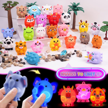 ChildFun Party Favors for Kids, 24 PCS Light UP 3D Animal Suction Pop Fidget Toys, Glow in The Dark Party Supplies, Goodie Bags Stuffers for Kids, Pinata Stuffers, Suction Toys for Toddler