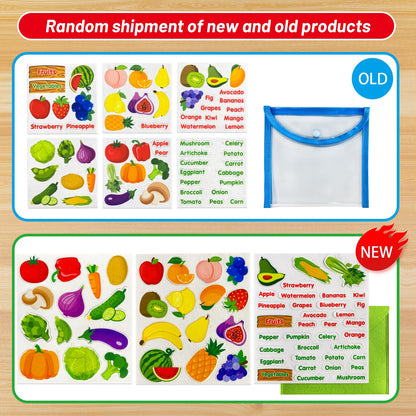 PENGFULL Felt Fruits and Vegetables Learning Pieces,62 Felt Flannel Board Pieces,Learn Common Fruits and Vegetables and Words for Kindergarten,Preschool,Toddlers