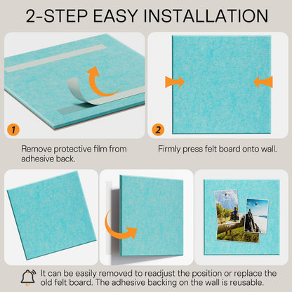 MaxGear Large Cork Board for Wall 36" x 24", Aqua Blue Bulletin Board, 6 Pack Felt Wall Tiles with Pushpins, Cork Boards for Office Push Pin Board Tack Board Felt Board
