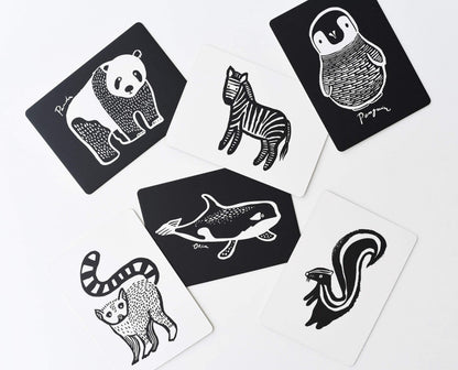 Wee Gallery Art Cards for Baby, Durable High Contrast Black and White Animal Flashcards for Newborns, Brain Development,Tummy Time Essentials for Infant and Toddler - Black and White Animals