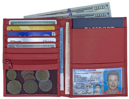 Deluxe Personalized Monogrammed Red Leather RFID Passport Wallet and Luggage Tag
