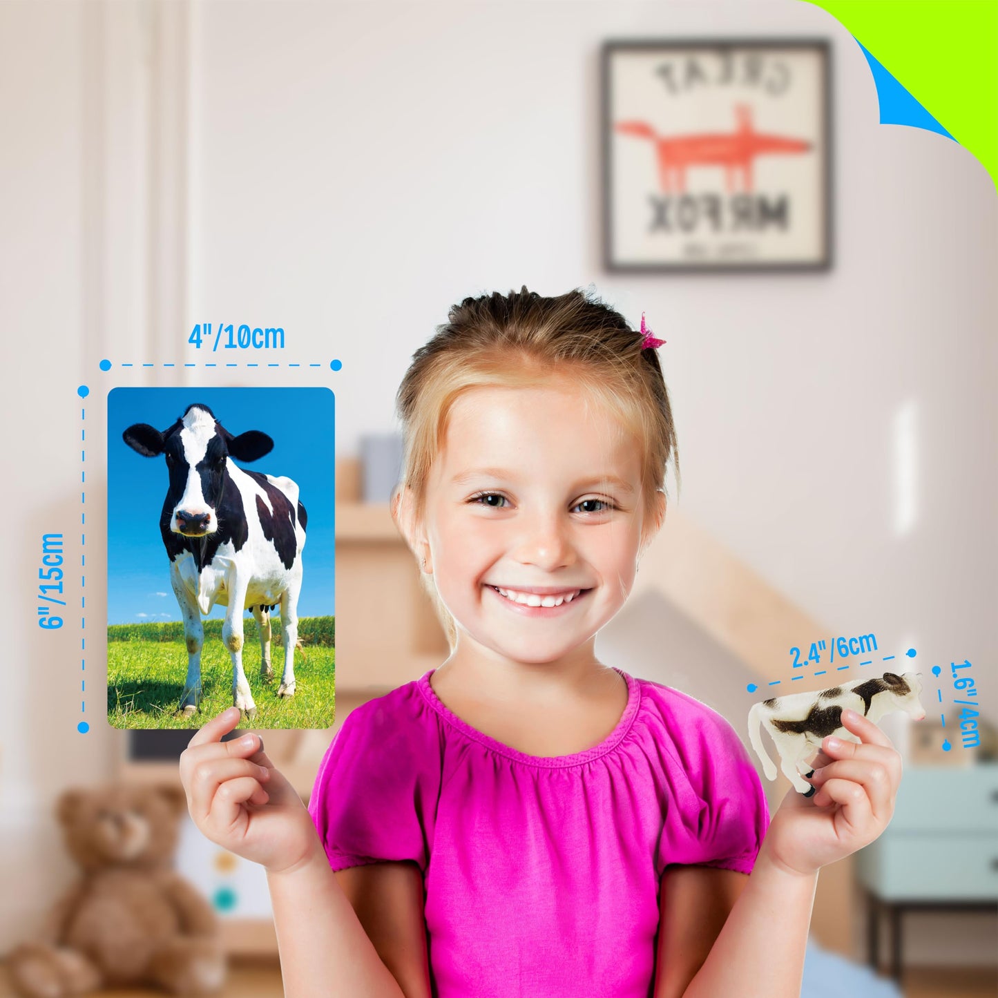 12 PCS Farm Animal Figurines with 12 Introducing Flashcards, Realistic Farm Animals Playset Montessori Toys Science Educational Matching Game for Homeschool Preschool Toddler Kids