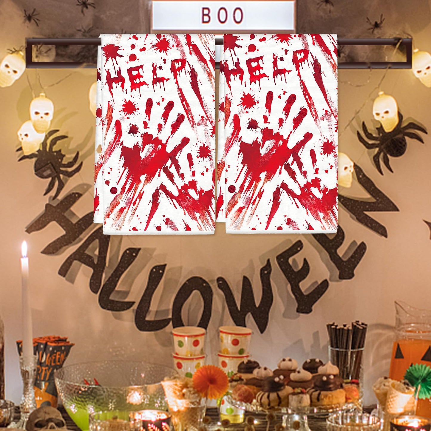JarThenaAMCS Halloween Kitchen Dish Towel Bloody Handprint Dishcloth 18 x 28 Inch Hand Drying Tea Towel for Cooking Baking Cleaning, 2Pcs
