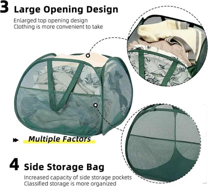 Collapsible Laundry Basket, 90L Foldable Pop-up Laundry Hamper with Handles, Square Mesh Dirty Clothes Hamper for Laundry, Bathroom, Kids Room, Dorm,Travel or Camping (Green)
