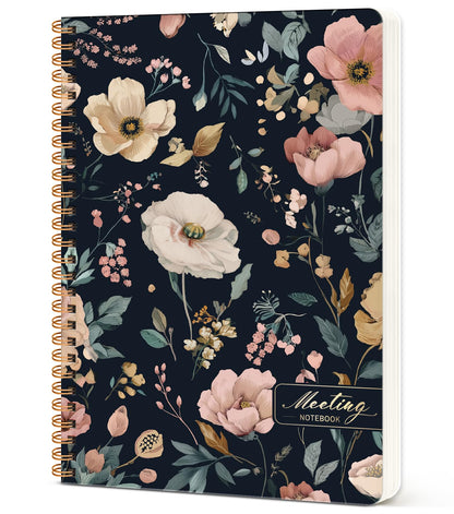 Meeting Notebook for Work Organization - Work notebook with action items, Meeting Minutes Planner Notebook, Perfect Office Supplies for Men & Women - Evening Petals