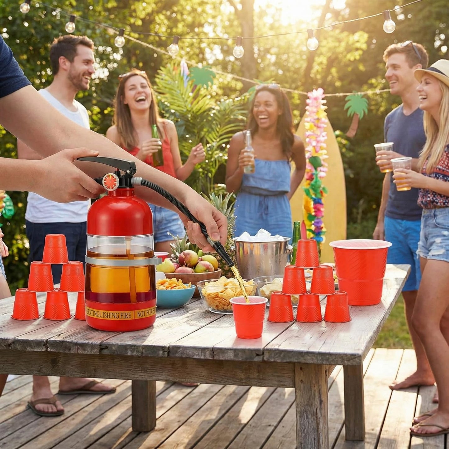 Potchen 2l/70oz Liquor Drink Dispensers Fire Extinguisher with 12 Cups Firefighter Firetruck Party Supplies Anything But a Cup Party Decoration Beverage Alcohol Dispenser Pump Gifts for Man Father Day