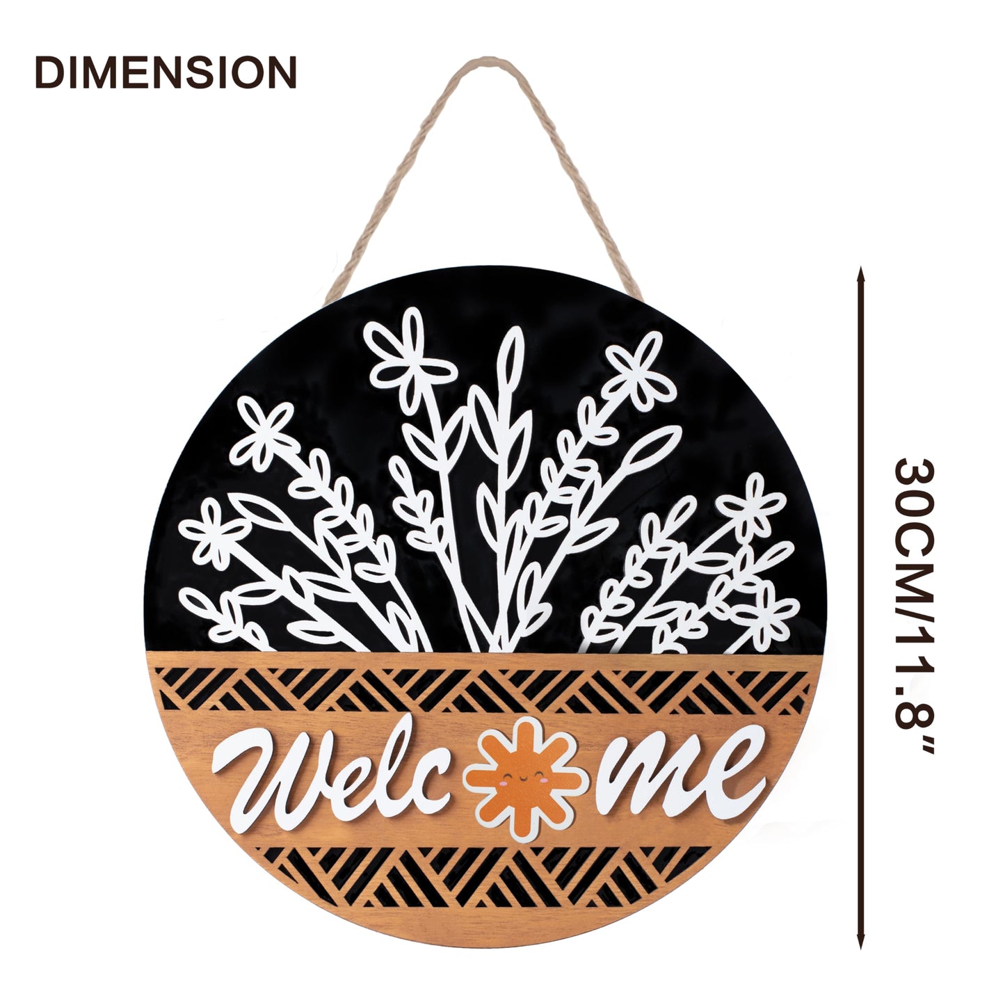 Interchangeable 3D Welcome Sign for Front Door, Rustic Round Wood Wreaths Wall Hanging Decor, House Warming Gifts New Home Decorations, for Spring Summer Fall Winter All Seasons Porch Christmas