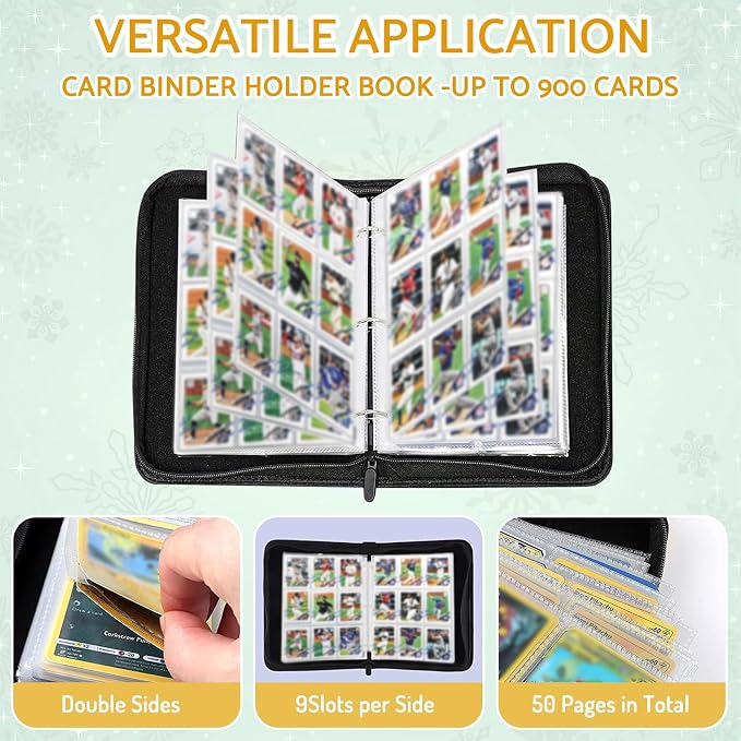 Football Card Binder,9-Pocket Book For 900 Cards,50 Removable Binders Football Binder,Football Card Holders Binder For Cards,Football Card Binder With Sleeves Football Card Book(Football Helmet)