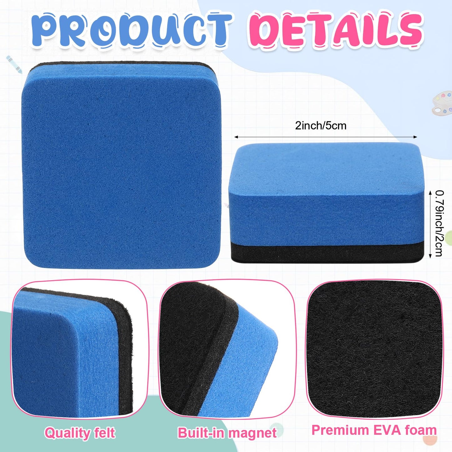 Humyoun 54 Pcs Dry Erase Dots Circles 11 Inch Removable Stickers Spots Wall Decals Magnetic Whiteboard Erasers Whiteboard Markers Set for School Classroom Teachers Students Table Desk(Blue,White)