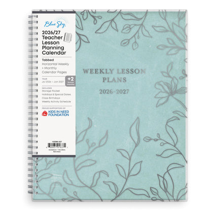 Blue Sky 2026-2027 Weekly and Monthly Academic Year Teacher Lesson Planner Calendar, July 2026 - June 2027, 8.5" x 11", Flexible Cover, Wirebound, Laminated Tabs, Storage Pocket, Prairie Aqua