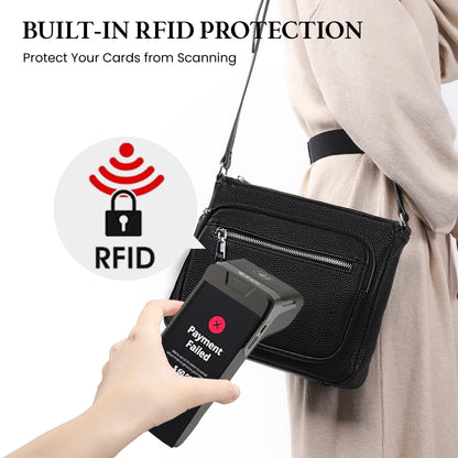 befen Genuine Leather Crossbody Bags for Women, Black Leather Purse with Built in Wallet, RFID Blocking Womens Handbag Shoulder Bag with Multi Zipper Pockets