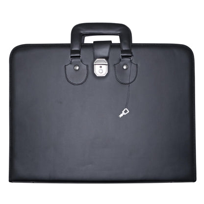 UK EMPIRE GROUP Masonic Apron and Chain Collar Case Black with Handle, Imitation Leather | Art Portfolio Carrying Bag