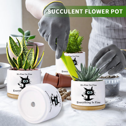 Haooxinwei Black cat planters for Indoor Plants,Funny Gifts for Cat Lover,Indoor Plants Garden Planters Succulent Pots, with Drainage Holes and Saucer(No Plants) (Black Cat)