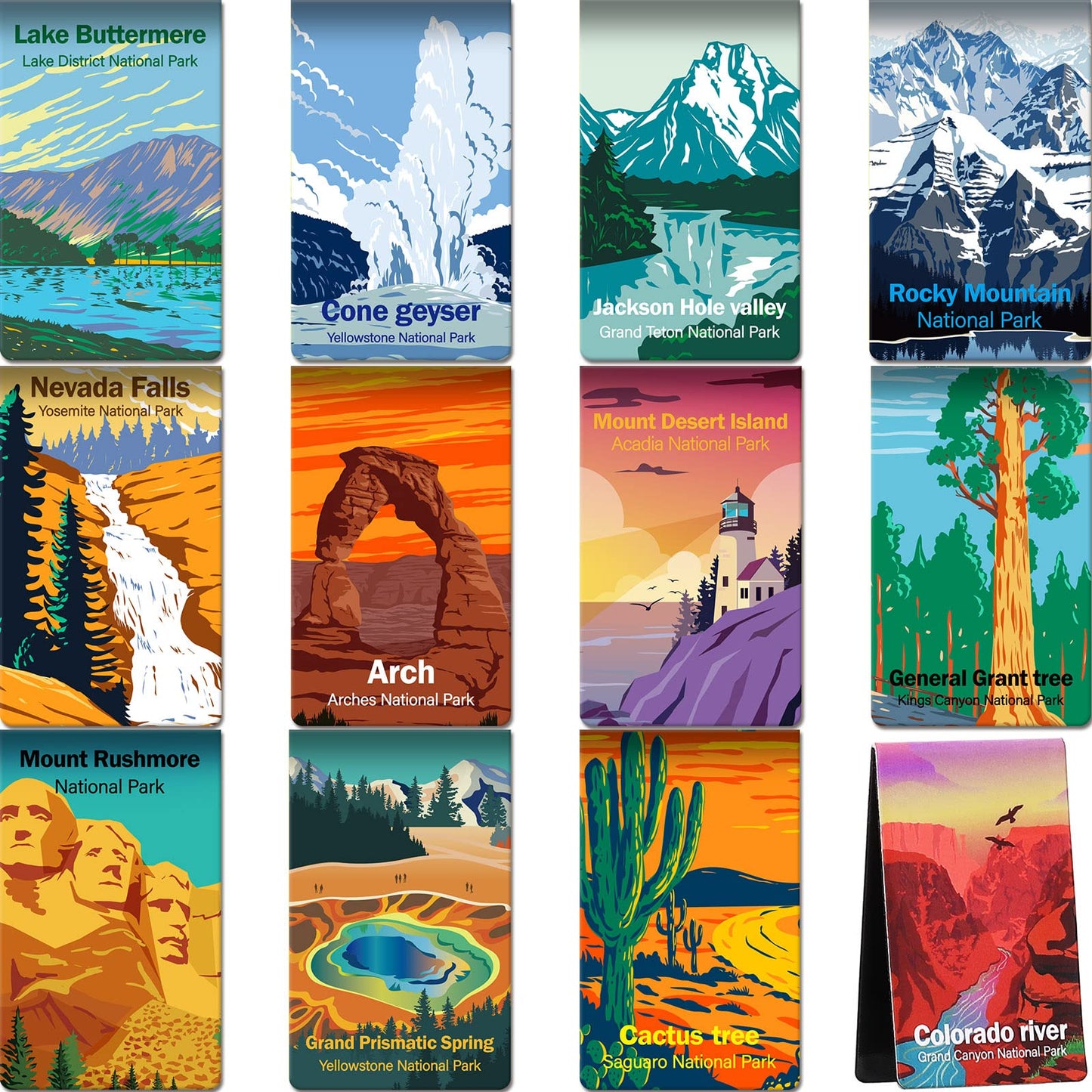 Outus 48 Pcs National Park Magnetic Bookmarks Page Markers Assorted Inspirational Book Mark Clip Set with National Park Landscape for Book Lovers Students Teachers Reading
