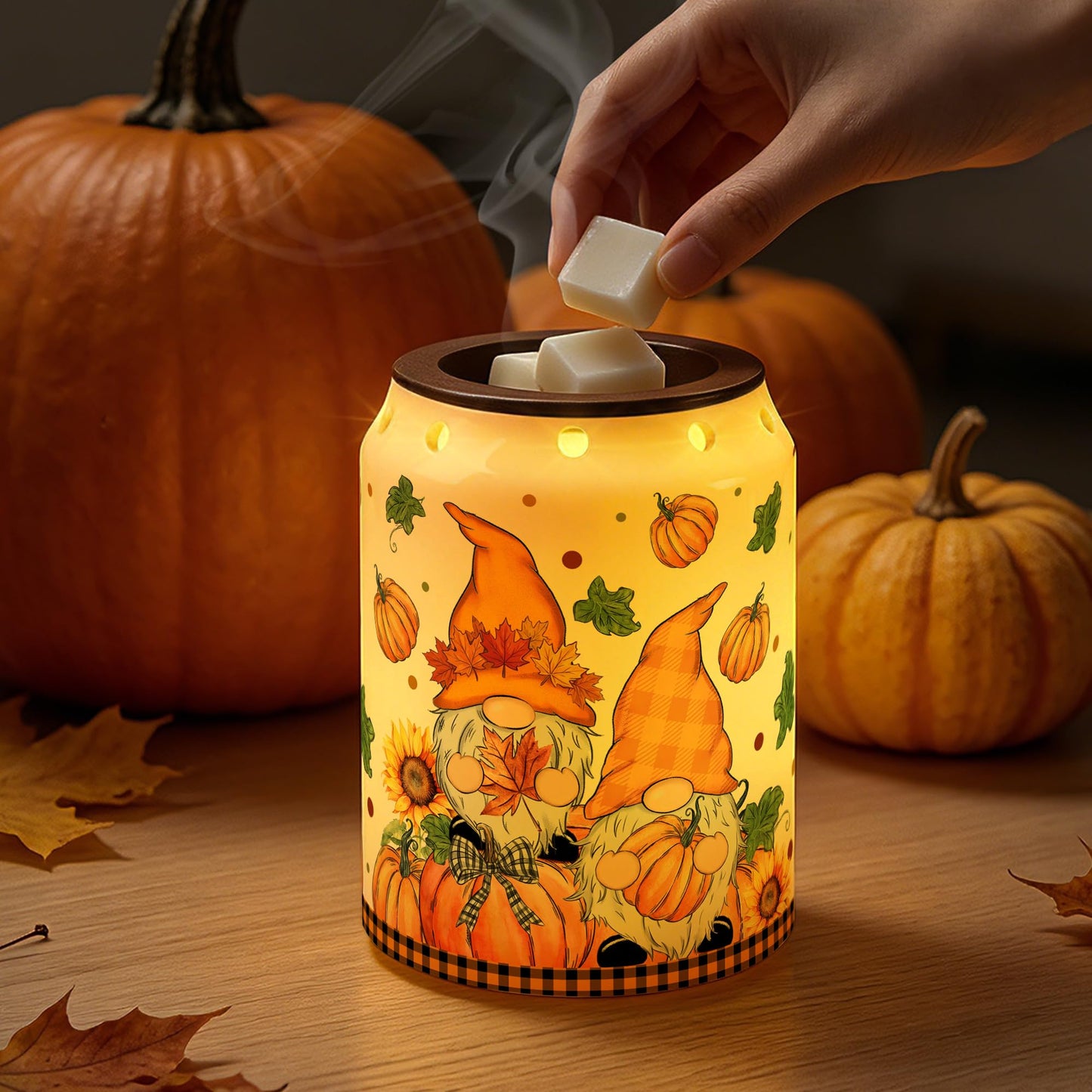 Bonsai Tree Fall Decorations for Home, Gnome Fall Wax Warmer, Autumn Ceramic Wax Melts Warmer for Oil Candle, Pumpkin Decor for Living Room Bathroom Home, Farmhouse Housewarming Gifts