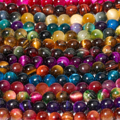 Yochus Natural Tiger Eye Beads, 60Pcs 6MM Milky Way Blue Green Color Enhance Round Loose Stone Bulk, DIY Charm Smooth Gemstone Beads for Jewelry Making