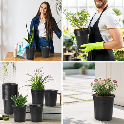 30Pack 2 Gallon Plant Nursery Pots, Thickened Soft Plastic Seedling Starter Pots, Plastic Plant Container with Drainage Hole for Indoor Outdoor Flower Seed,Succulents,Cuttings,Transplanting - Black