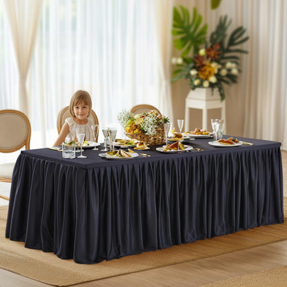Wish Care Black Table Clothes for Rectangle Tables 6ft, Wrinkle Resistant Fitted Table Cloth with Pleated Ruffle Skirts for Banquet Wedding Baby Shower Folding Tables