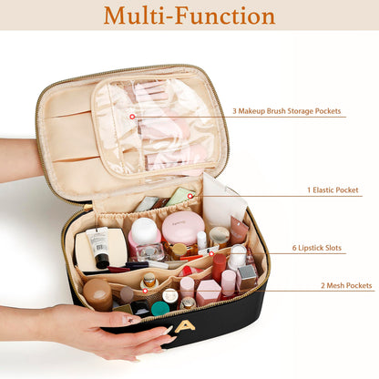 CLOUDWINGS Gifts for Women Travel Makeup Bag Personalized Cosmetic Bag Portable Large Capacity Toiletry Bag(Black-A)