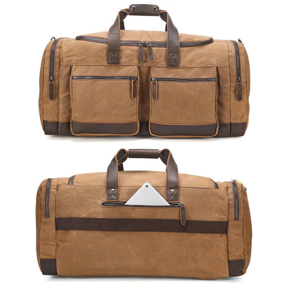 Polare 26” Waxed Canvas Cowhide Leather Waterproof Travel Duffel Bag Trim Luggage Weekender Overnight Carry on Hand Bag (Brown-26")