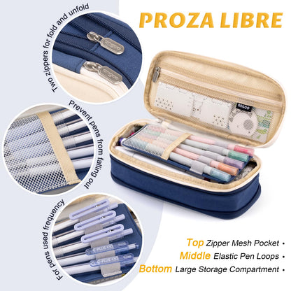 EASTHILL Big Capacity Pencil Pen Case Office College School Large Storage High Capacity Bag Pouch Holder Box Organizer Blue