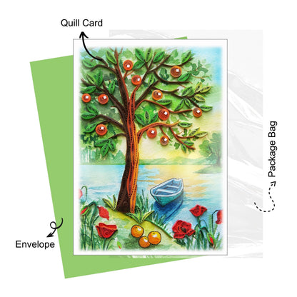 QUILLCRAFT Seasonal Greeting Card, Summer Viber Holiday Love Card, Quilled Quilling for Summer, Father Day, Mother Day, Birthday, Him Her Friend Mom Dad Boss (Green)