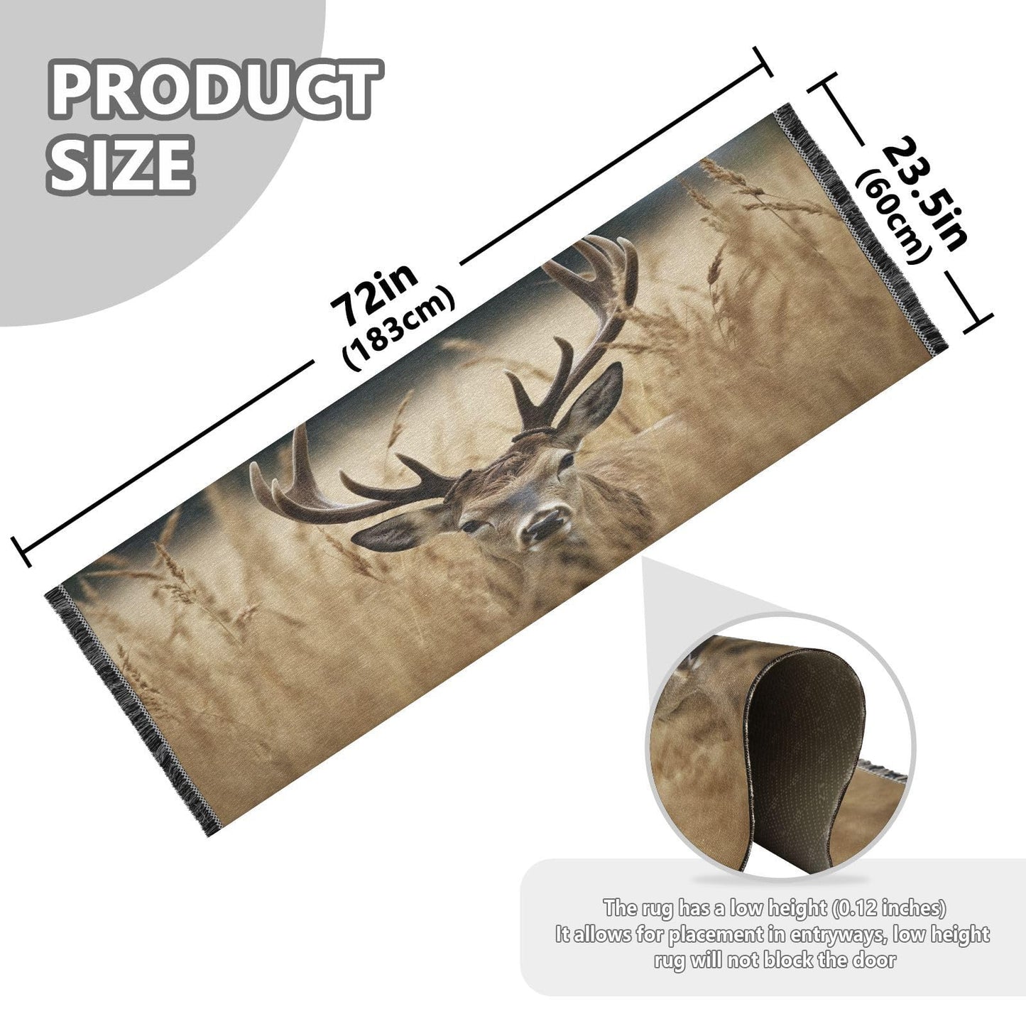 YETTASBIN Deer Runner Rug 2' X 6', Anti Fatigue Large Floor Mat Soft Absorbent Washable Linen Area Rug with Non-Slip Rubber Back for Entryway, Bedroom, Hallway, Kitchen