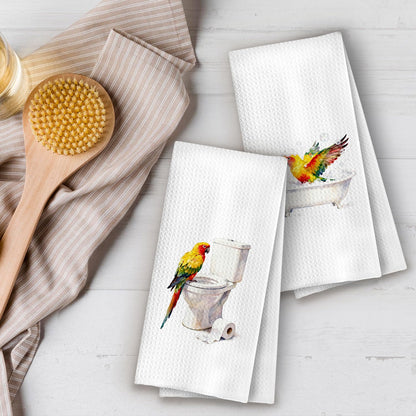 XIVENHAVM Funny Bird Bathroom Decor Set - Parrot Gifts Decorative Waffle Hand Towels for Bathroom Decor, Bird Lover Gifts Hand Towels, 16x24 Inch Set of 2