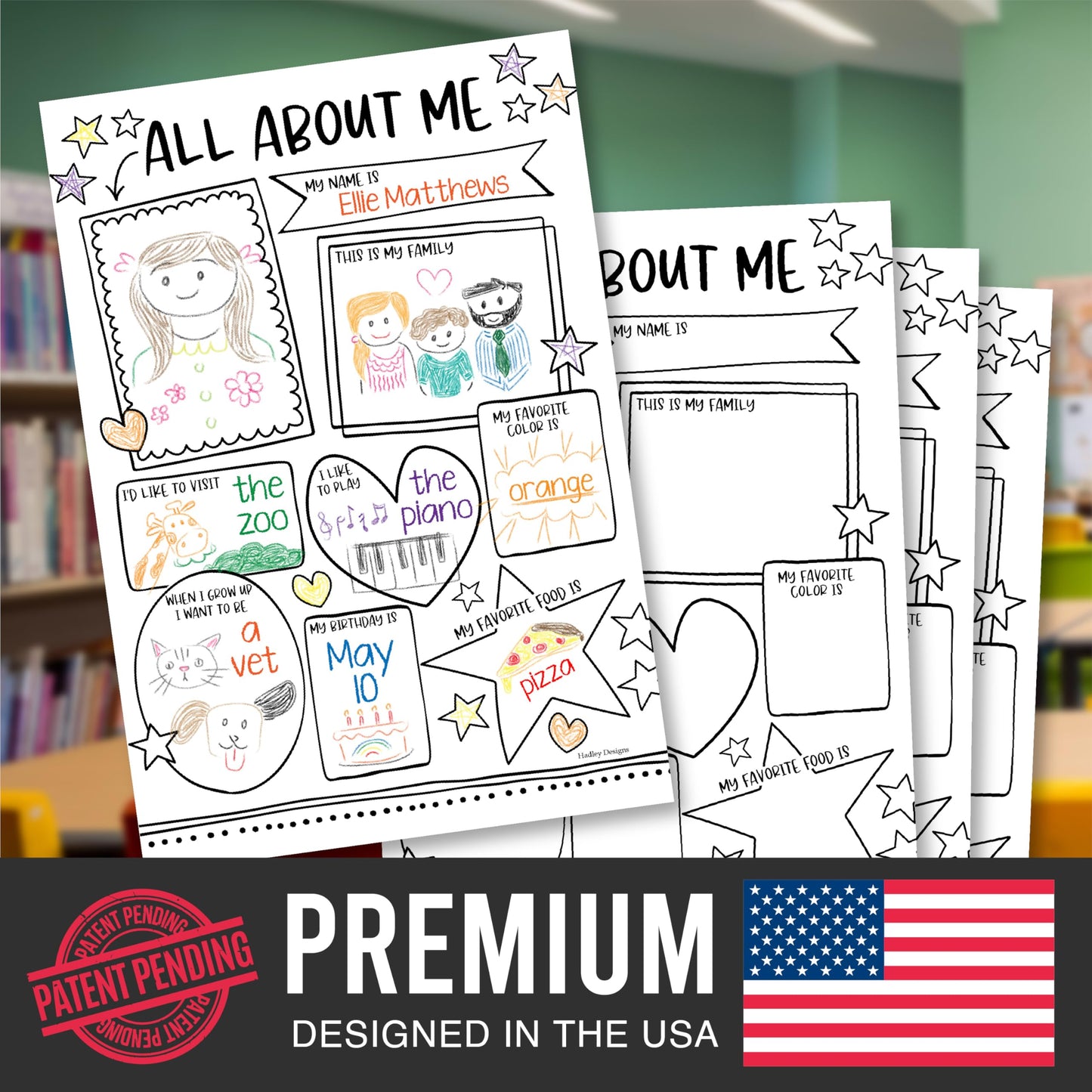 Hadley Designs All About Me Posters for Classroom Must Haves - 20 Star Student Poster, 100 Days of School Items, Star of The Week Poster Elementary Classroom Decor, End of School Year Teacher Supplies