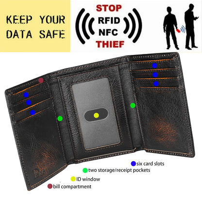 DK86 USA Flag Trifold Wallets for Men American Flag Wallet Full Grain Leather with Hand Burnished Tri-Fold Wallet RFID Blocking