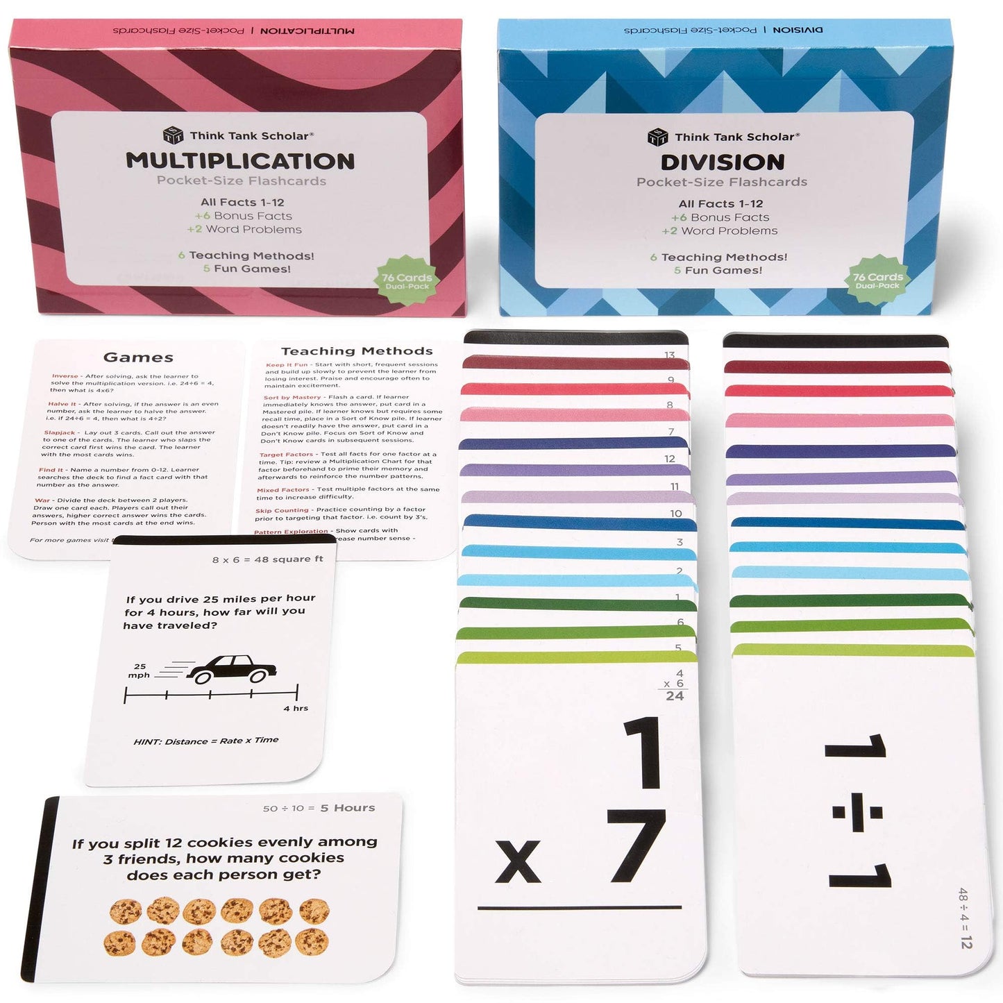 Award-Winning Math Flash Cards – 152 Multiplication & Division Facts (1–12) – 2 Facts Per Card with Visual Aids – Bonus Word Problems, Games & Durable Cardstock – Grades 2–6