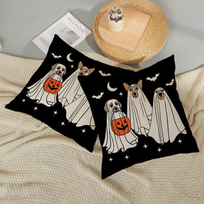 JEFERSO Halloween Pillow Covers 18x18 Inch Set of 2 Black White Dog Ghost Throw Pillows Fall Halloween Home Decorations Pillow Cases Autumn Holiday Linen Outdoor Decor Cushion Case for Couch Sofa