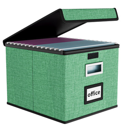 Huolewa File Organizer Box with Lid, Collapsible File Folder Organizer for Office Document Storage, Filing Box with Plastic Slide for Letter Size Hanging File Folders(1 Pack, Light Green)