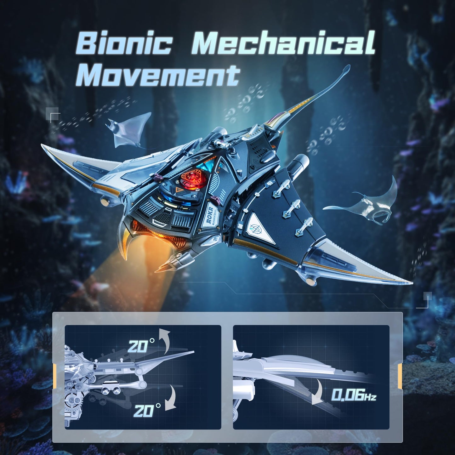 ROKR Mechanical Manta Ray 3D Metal Model Puzzle for Adults & Teens, Mechanical STEM Model Building Kit, Unique Desk Decor Manta Ray(MI06)