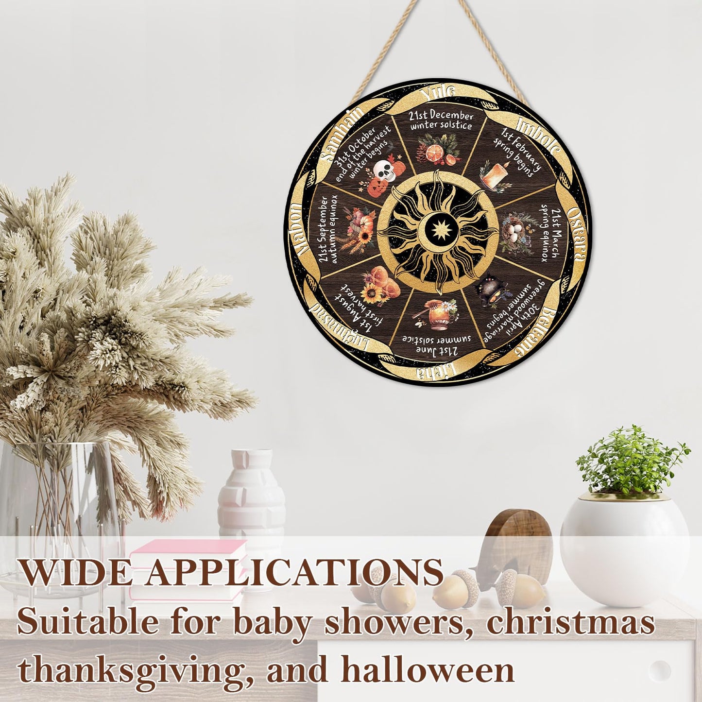 Wheel of The Year Wood Sign, 12" Wheel Year Wall Hanging, Sabbats Pagan Witch Sign, Witchcraft supplies, Wicca Calendar, Wiccan Holiday, Yule Altar, Celestial Sign, Christmas Thanksgiving Decor