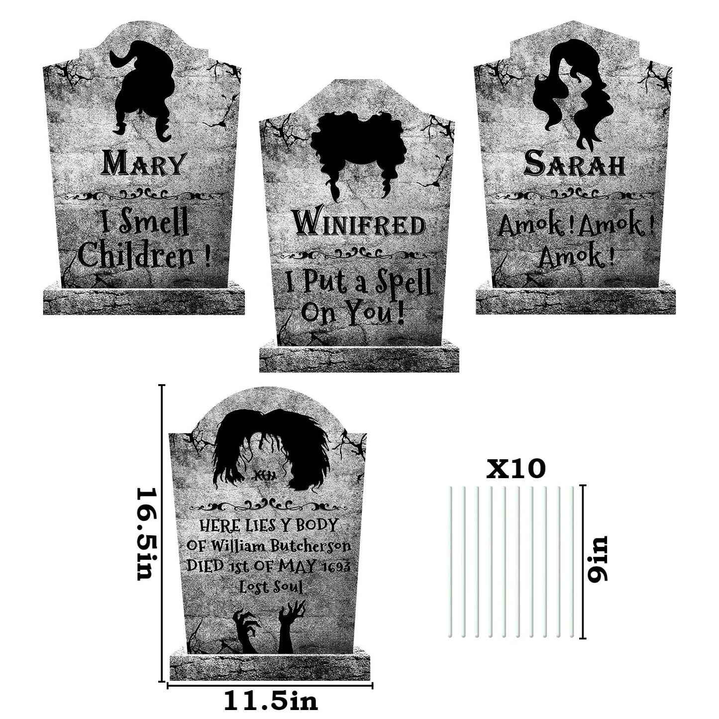 Halloween Decorations Outdoor Graveyard Tombstones:4 Pack Large Hocus-Pocus Yard Signs with Stakes, Outside Graveyard Decor Spooky RIP Headstones, Stone Texture Cemetery Props for Lawn Haunted House