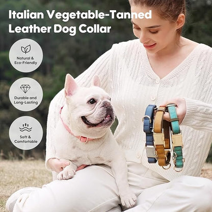 WHIPPY Vegan Leather Dog Collar No Slip Martingale Dog Collar with Quick Release Metal Buckle for Large Medium Small Dogs,Green