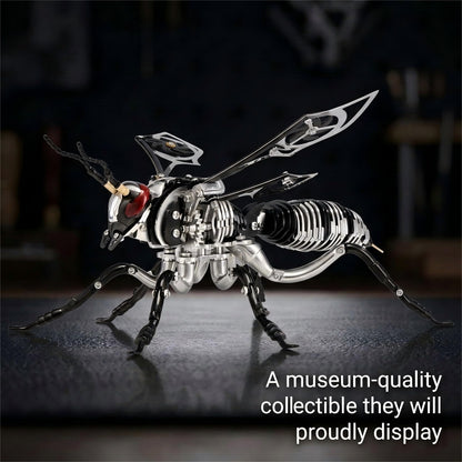Gold-Plated Metal Bee Model Kit - 3D Stainless Steel Mechanical Insect Puzzle for Adults - Steampunk Bionic Wasp Sculpture - Executive Desktop Art and Stress Relief Gift (Bee-Black)