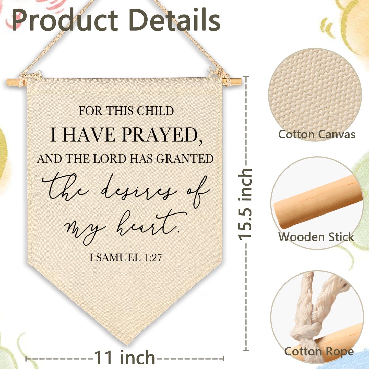 for This Child I Have Prayed- Canvas Hanging Pennant Flag Banner Wall Sign Decor Gifts for Nursery Baby Kids Girl Boy Teen Bedroom Playroom Decor- Birthday Christmas,Gift